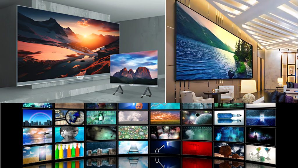 Indoor LED wall display in corporate setting,