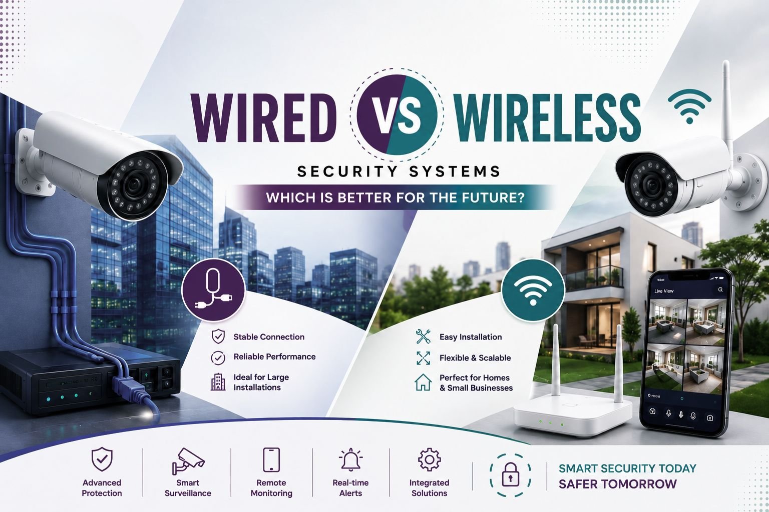 Comparison of wireless and wired security systems for homes, offices, and commercial buildings by Alviz Electro India Pvt. Ltd.